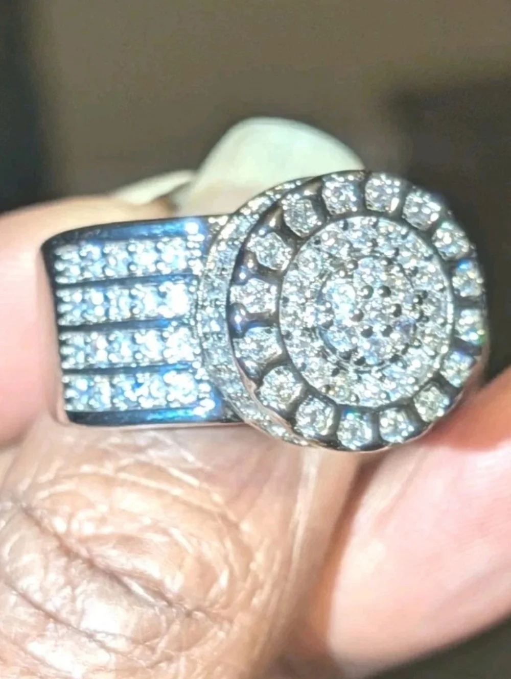 Real Moissanite 4Ct Round Cut Cluster Men's Wedding Ring 18K White Gold Plated